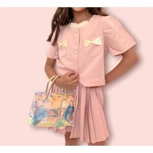 Lola & the Boys Pink Linen Summer Pleated Skirt Suit Yourself Set NEW 7/8